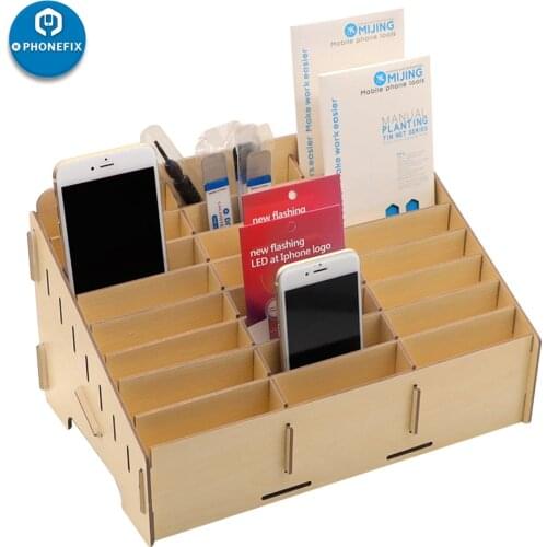 24 Grid Multi Functional Wooden Storage Box Mobile Phone Repair Tools Box for Smartphone Electronic Tools Collector
