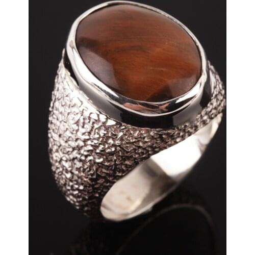 UM US JEWELRY Tiger 'S Eye Gemstone 925 Sterling Silver Men Ring