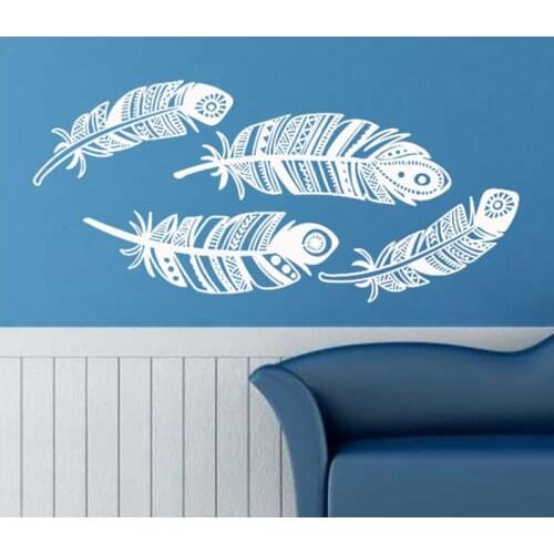Feathers Tribal Wall Sticker Home Decor Feather Wall Art Murals Design Living Room Bedroom Decals Nursery Kids Room Wallpaper