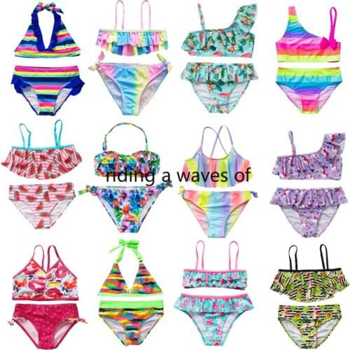 New 2021 Childrens Swimwear Two Piece Flamingo Swimsuit For Girls 2021 Summer Bikini Sets Kids Swimsuit Lovely Swimwear