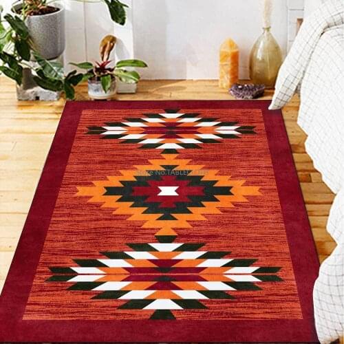 New Ancient Red Simple Rhombus Stitching Geometric Ethnic Style Living Room Bedroom Bedside Carpet Floor Mats