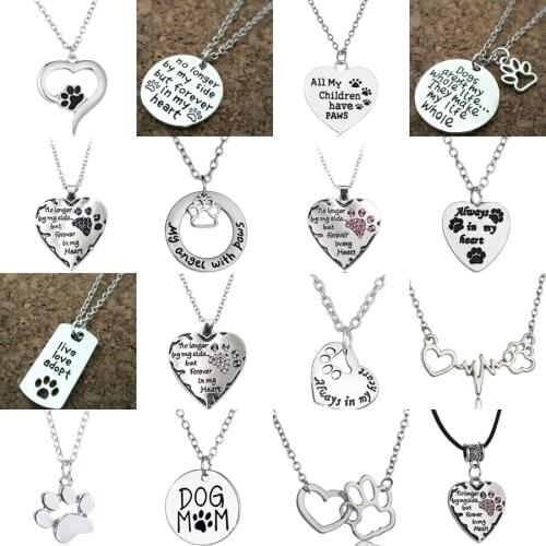 Lovely Dog Paw Heart Necklace Pendant Chain Pet Dog Cat Love Women Jewellery Gold Tone Gift Xmas Christmas