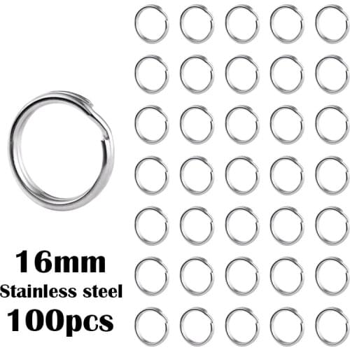 PARETO 100pcs 16mm 304 stainless steel split key rings for key chain charm tag diy accessories