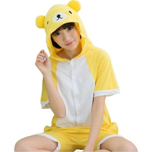 Kigurumi Rilakkuma Bear Onesies Cotton Pajamas Summer Women Animal Costume Pyjamas Men Cartoon Cosplay Anime Pijamas Sleepwear