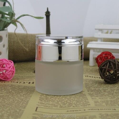 50ML 50G Frost Glass Jar Silver Cap, Empty Cosmetic Cream Jar, Glass Packing Container, 50ML Glass Bottle, 15pcs/Lot