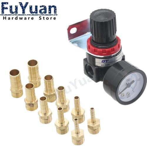 AR2000 1/4" Thread BSP Pneumatic Air Compressor Pressure Regulator Reduction Valve 4MM 6MM 8MM 10MM 12MM Connector Fittings
