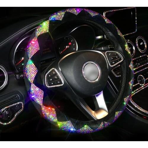 Luxury Crystal Rhinestone Car Steering Wheel Covers Women Diamante Rhinestone Car Covered Steering-Wheel Luxury Accessories