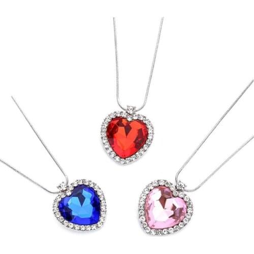 Pink blue heart necklace love forever pendant choker womnes fashion jewelry valentines day gift