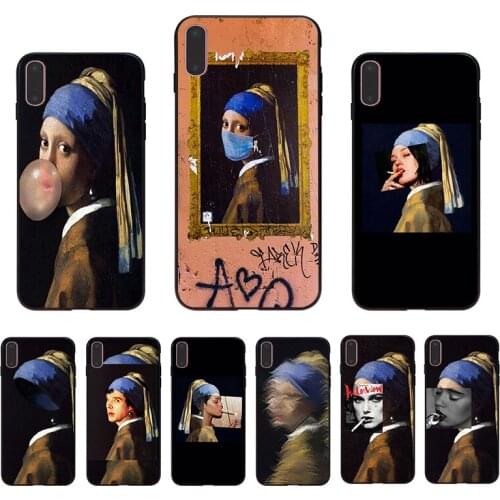 Spoof famous painting Girl painting with pearl earrings For Iphone 11 11pro 6 6s X XR XS 5 5S SE SE2020 Max 7 8 plus Phone Cover
