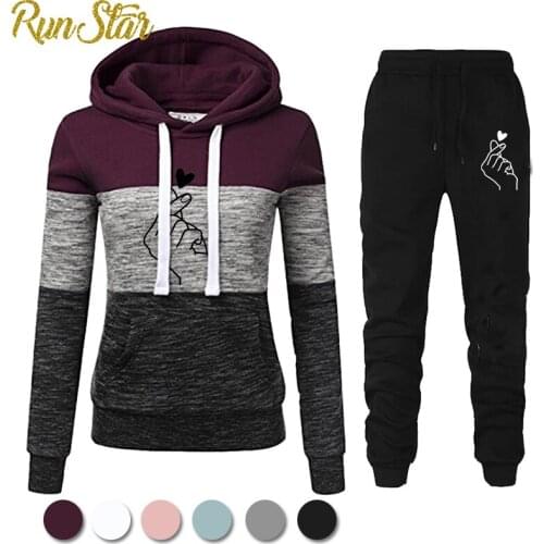 RunStar Autumn Winter Printed Tracksuit Women 2 Piece Set Long Sleeve Hoody Hoodies+Pants Sport Suits Sweatwear Female Outfits