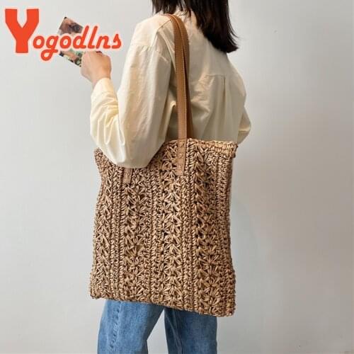 Yogodlns Large Capacity Straw Weaving Shoulder Bags For Women Summer Trend Handbag Female New Branded Design Beach Totes Bag sac