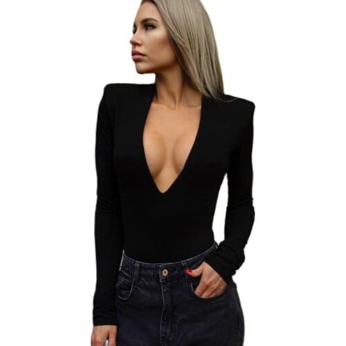 Womens 2021 Spring/Summer Womens Long Sleeve Tights Shoulder Pad V Neck Tights Sexy Streetwear Solid Color T-Shirt