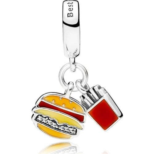 Authentic 925 Sterling Silver Charm New French Fries Hamburger Creative Pendant Fit Pandora Women Bracelet&necklace Diy Jewelry