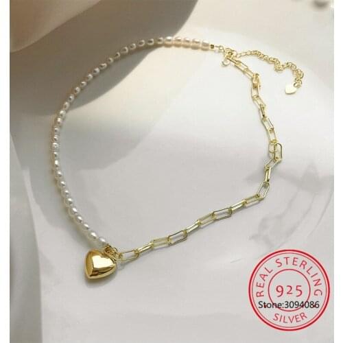 Authentic 925 Sterling Silver Lovely Pearl Heart Pendant Necklace For Women Wedding Birthday S925 Jewelry Gift DA1210
