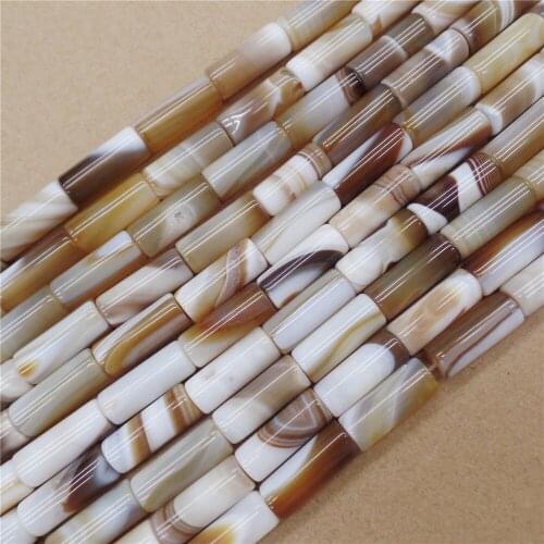 1 Strand 20x8mm Brown&White Stripes Onyx Agate Cylindrical Loose Beads DIY Fashion Jeawelry Making Accessories Unisex Gift 15.5"