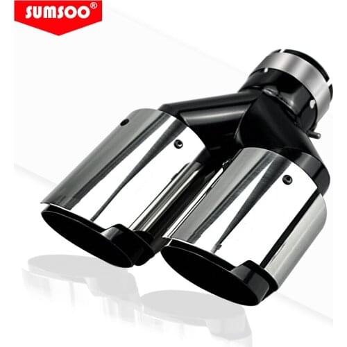 SUMSOO 1 piece 89mm double outlet Universal stainless steel glossy Black Paint for Modified Car Accessorie Muffler Pipe tips