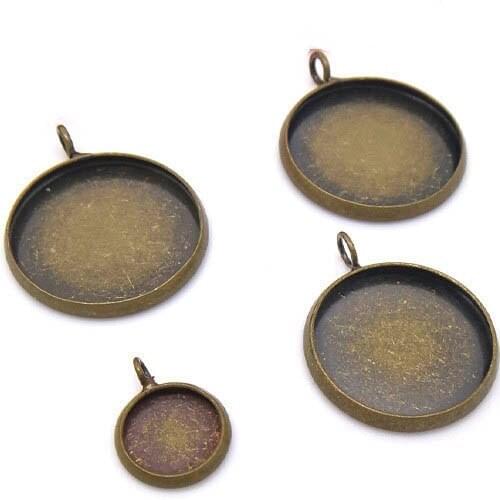 10pcs Antique Bronze Pendant Cabochon 12mm 20mm Base Blank Connectors Settings DIYJ ewelry Findings Tray for Cameo Cabochons B