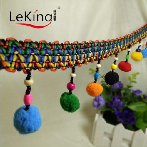 20yards 6cm Ball Pom Pom Trims Fringe Ribbon Lace Decorative Beaded Lace Tassel Pompom Trims Curtain DIY Sewing Apparel Fabric