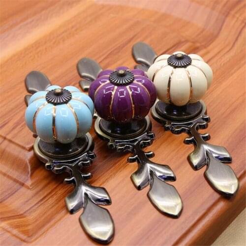 2021 New Pumpkin Shaped Handle Modern Simple Drawer Cupboard Wardrobe Cabinet Door Knob Handles Cartoon Ceramic Pulls Furniture