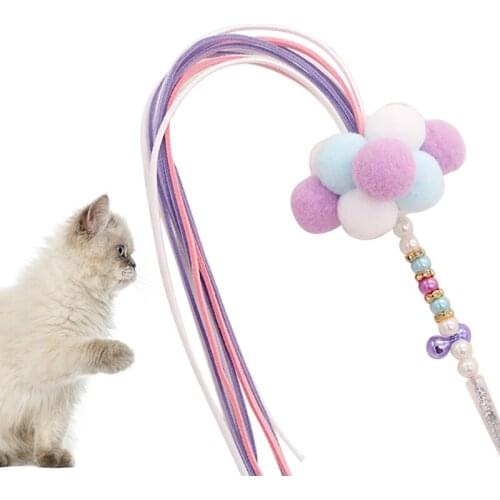 35CM Plush Cat Wand Cat Interactive Toy Colorful Tassel Cat Teaser Beaded Kitten Play Wand with Bell Funny Training Toys