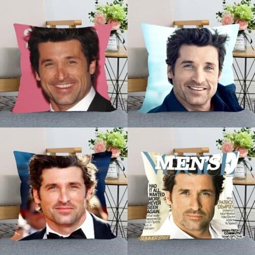 40x40cm 45X45cm Patrick Dempsey Pillow Cover Bedroom Home Office Decorative Pillowcase Square Zipper Pillow Cases Satin Fabric