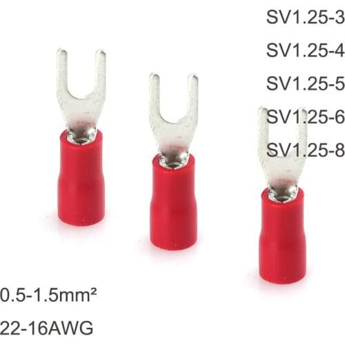50/100pcs Red Insulated Spade Terminal Block Connector Electrical Furcate Lug Crimp Cable Wire Forked End Insulation