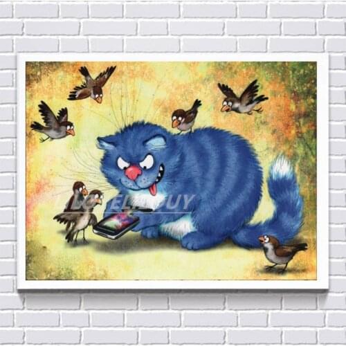 5D DIY Diamond Embroidery Animal Blue Cat and Rooster Mosaic Pattern Diamond Picture Cross stitch Home decoration mural FG1277