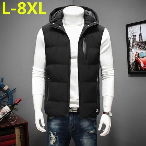 8XL 7XL new cotton plus winter fashion hooded vest big yards casual warm Large size Mens jackets