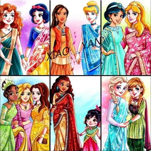 5D DIY Diamond Painting Princess "Indian Dress Wear" Illustration Round Diamond Embroidery Handicraft Home Decoration Disney