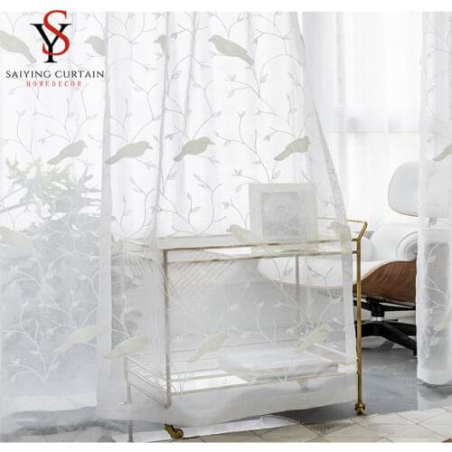 Embroidered White Tulle Window Curtains For Living Room American bird Sheer Voile Curtain for Bedroom Kitchen Drape Blinds Decor