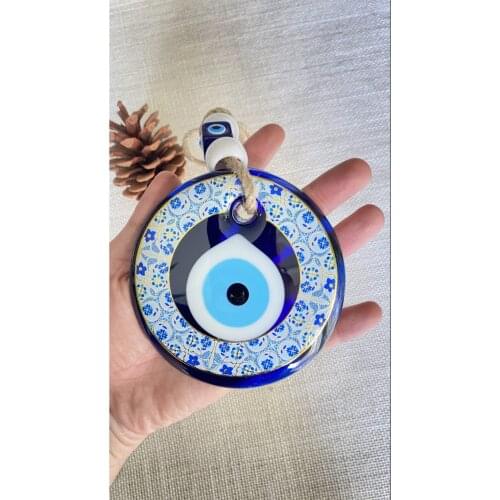 White Flower Patterned Large Evil Eye Bead Wall Door Ornament Protects From Evil Eye Negative Energy