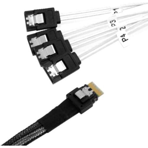 CY Slim Line SAS 4.0 SFF-8654 4i 38pin Host to 4 SATA 7pin Target Hard Disk Fanout Raid Cable 0.5M