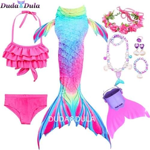 Mermaid Tail Birthday Party Costume For Kids Swimming Mermaid Tail Dress Cosplay Girls Mermaid Swimsuit with mermaid Doll Fin
