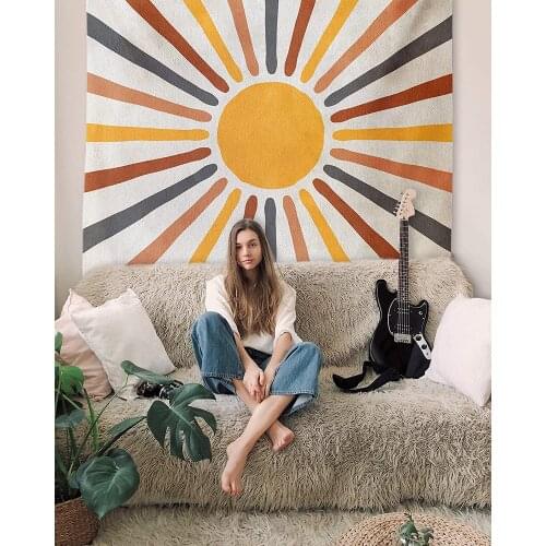 Vintage Sun and Moon Tapestry Retro 70s Rainbow Sunrise Sunset Abstract Boho Wall Hanging Hippie Meditation Bohemian Decor Tapiz