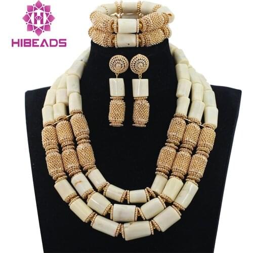 Graceful White Wedding Coral Beads Jewelry Sets for Women Gold Beads Accessories Bridal Statement Necklace Set CNR721