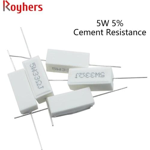 5W Ceramic Cement Resistance Accuracy 5% 100R 0.1 0.25 0.22 0.33 0.47 R5J 22 33 47 51 470 Euro 10Pcs