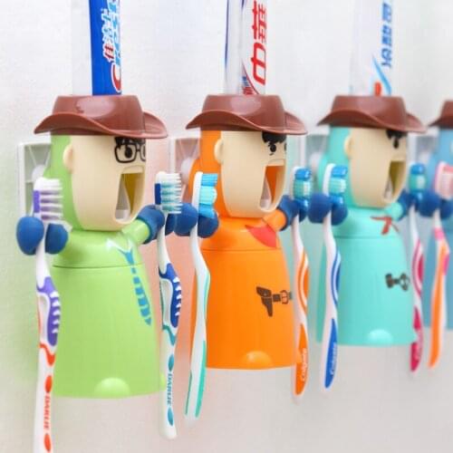 Ecoco Creative Cartoon Toothbrush Holder, Automatic Toothpaste Squeezer, Wall-mounted Punch-free Magnetic Mouthwash Cup for Kids