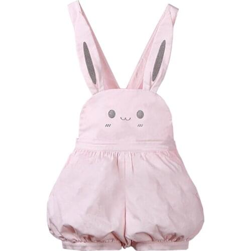 Pink Kawaii Overalls Girl Summer Rompers Cute Lantern Shorts Lolita Palysuit Cute Rabbit Japanese Suspender Strap Jumpsuit