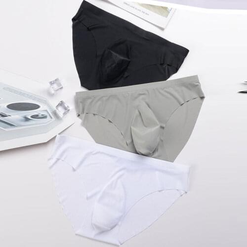 Hot Sold Fashion Men Sexy Low-waist Pure Color Underpants Mens Panties Knickers Soft Breathable Briefs Male Underwear Ice Silk