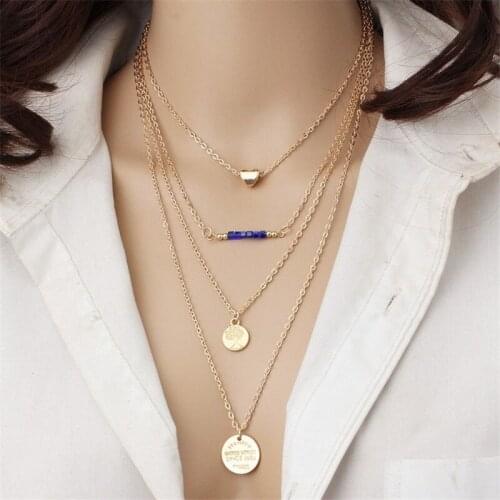 Fashion Gold Trinket Coin Choker Necklaces 4 Layers Beads Coin Love Heart Charms Necklaces & Pendants Clavicle Chain For Women