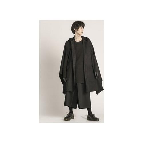 New Autumn and winter tide mens casual personality wool coat cloak long loose hooded cloak son European and American coat
