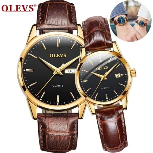 OLEVS Couple Watches Quartz Watch Luminous Calendar Waterproof Casual for Men Women Lovers Wedding Romantic Gifts Set of 2