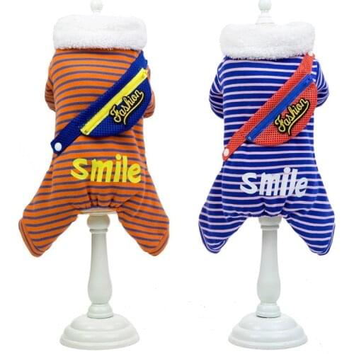 Striped Orange Blue Dog Cotton Clothing Autumn/Winter Clothing Casual Four-legged Cotton-padded Clothes
