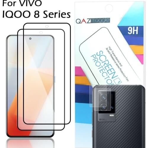 QAZ Maggie for VIVO IQOO 8 Glass Full Coverage Tempered Glass Screen Protector + Camera Lens Film for VIVO IQOO 8 Pro Film