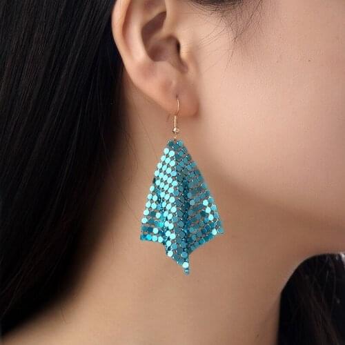 QCOOLJLY Sequin Tassel Long Drop Earring Sexy Women Earrings Statement Jewelry Geometric Shiny Jewelry Ladies Bijoux brincos