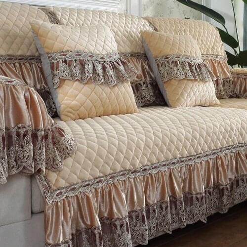 Khaki Luxury Flannel Sofa Cover Crystal Velvet Sofa Towel Non-slip Plush Cushion Soft Comfortable Settee Slipcover Pillowcase C3