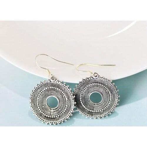 MeibaPJ Real S925 Sterling Silver Bohemian Style Antique Womens Round Fashion Atmosphere Earrings Exquisite Gift Jewelry