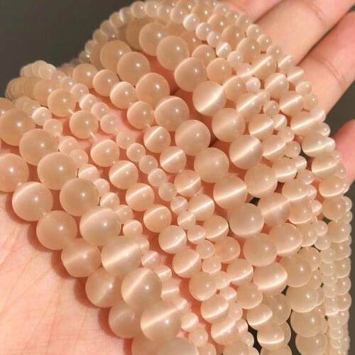 Champagne Cat Eye Opal Beads Natural Moonstone Round Loose Glass Beads for Jewelry Making DIY Bracelet Necklace 15" 4 6 8 10mm