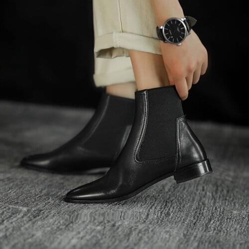 SKLFGXZY European brands Womens boots Genuine leather Chelsea boots With low Fashion boots Womens shoes