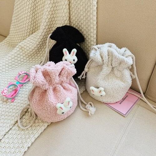 Raged Sheep New Lovely Childrens Plush Shoulder Crossbody Handbag Cartoon Bunny Drawstring Coin Purse Baby Girl Accessories Bag